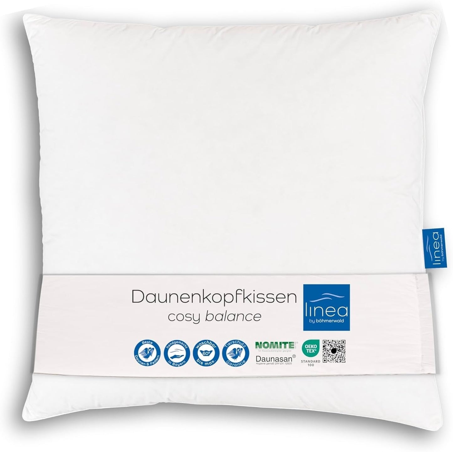 LINEA by Böhmerwald - Cosy - Hoogwaardig Balance kussen, 80X80, 70% klasse 1 veren, 30% nieuwe dons, geschikt voor allergieën, wasbaar tot 60°C, made in Germany Naty Shop standaard kussens Standaard titel