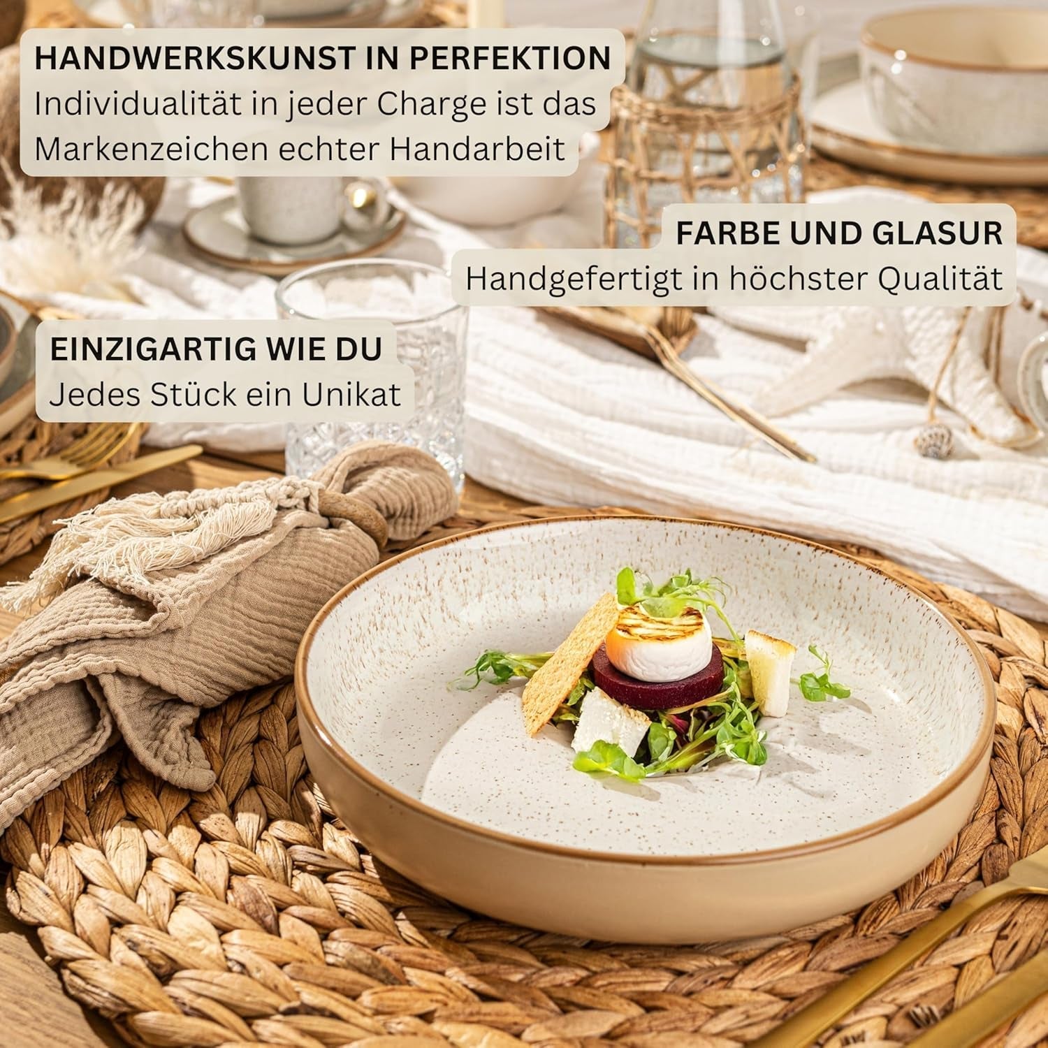 SÄNGER Rio Creme | 18-delige aardewerken serviesset voor 6 personen, inclusief 6 dinerborden, 6 dessertborden en 6 kommen | DE WAARDE-COLLECTIE