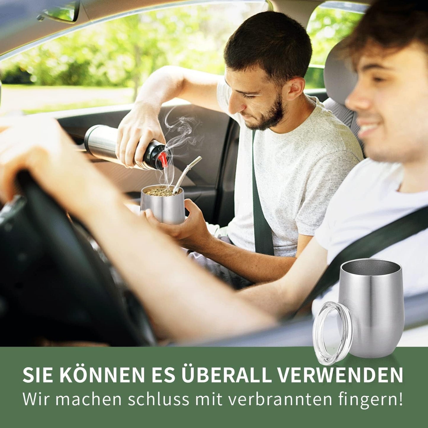 Moderne Mate-mok 340 ml, geïsoleerde dubbelwandige roestvrijstalen Yerba Mate-mokset, Mate-theemok met BPA-vrij deksel, bombillas en een reinigingsborstel (zilver)