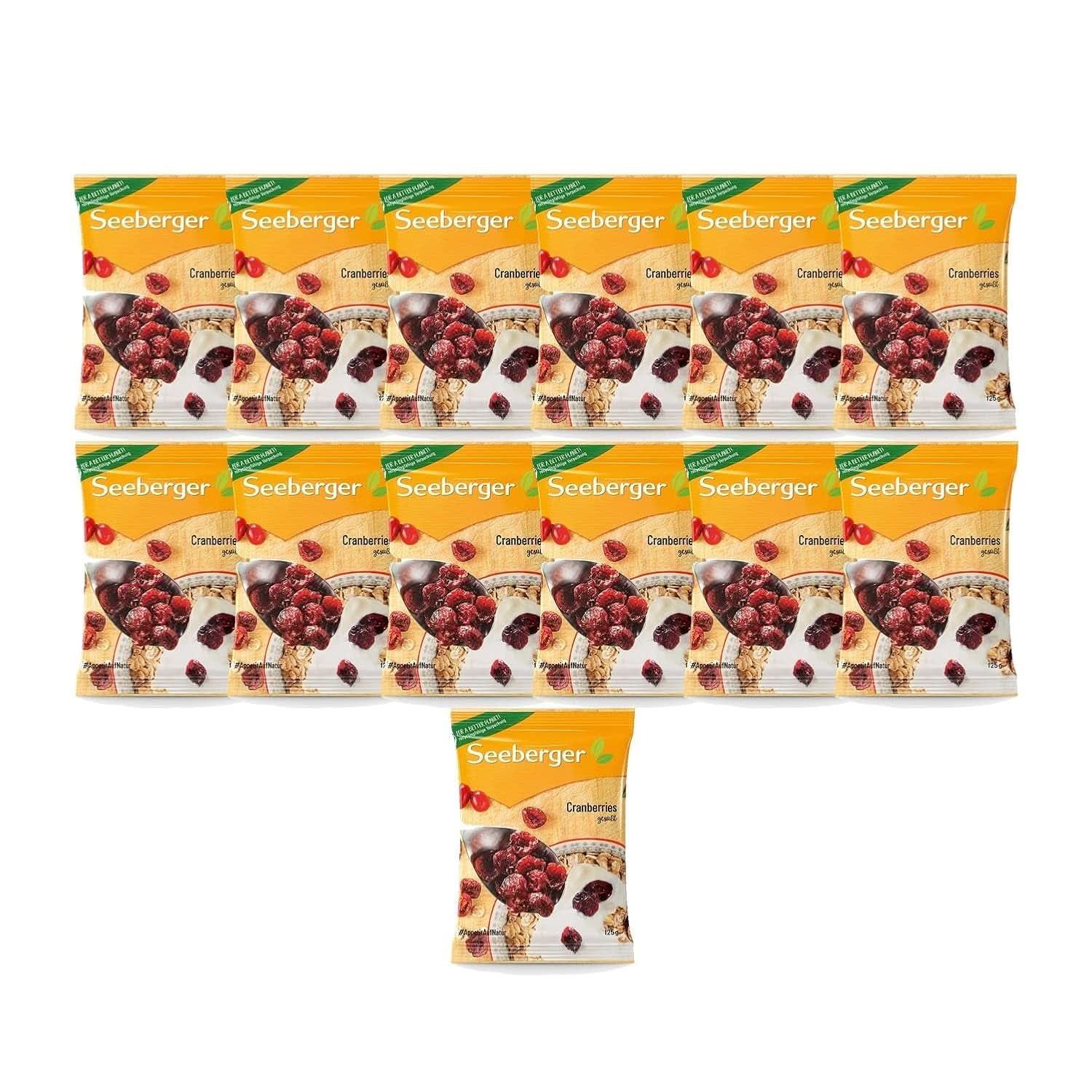 Seeberger Cranberries, Gehalveerde Canadese Cranberries, Fruitig en Zoet, 13 x 125 gram Naty Shop Gedehydrateerde Producten
