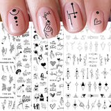 JMEOWIO Nagelsticker Geometrie 10 Blatt Nagelaufkleber Selbstklebend Schwarzes Herz Unregelmäßig Geformt Nail Art Sticker Decoratie Nageldesign Zubehör
