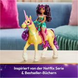 Unicorn Leaf Unicorn Academy - 28 cm grote originele Ava eenhoorn uit de Netflix-serie met echte manen en staart, afneembaar hoofdstel en zadel en borstel, voor kinderen vanaf 4 jaar