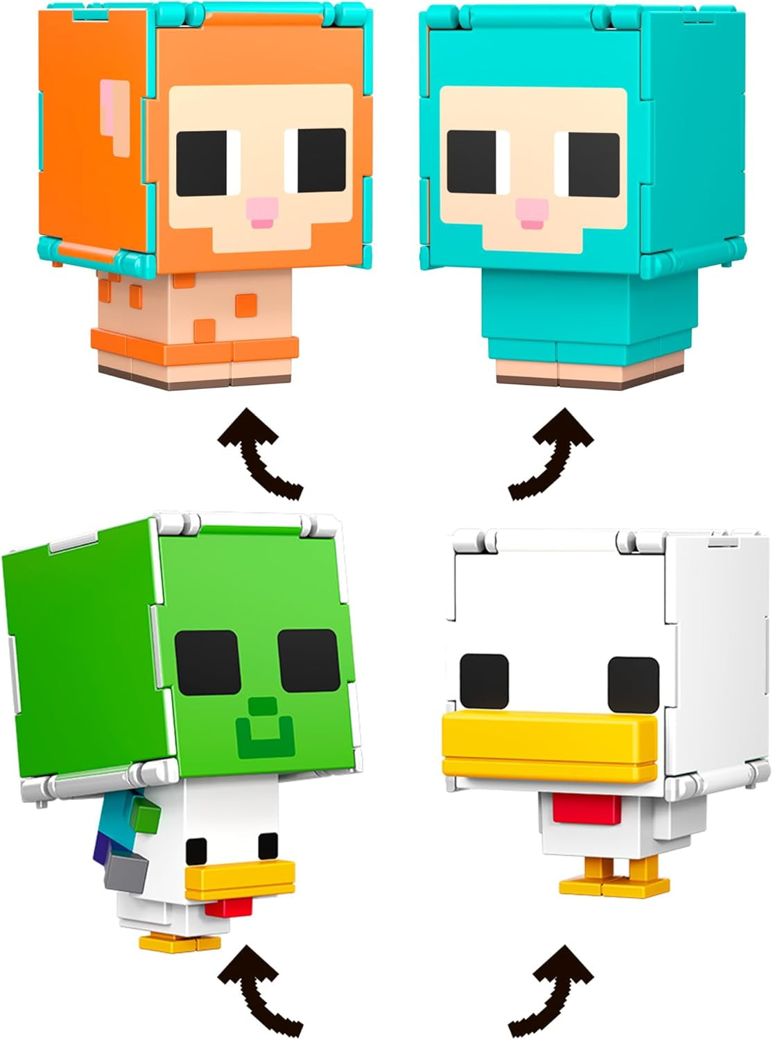 Mattel Minecraft Flippin' Figs Sheep and Chicken 2-pack met 2-in-1 speelfiguren, grote hoofden en pixelontwerp HXK17 actiefiguren Naty Shop
