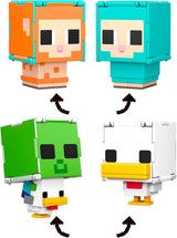 Mattel Minecraft Flippin' Figs Sheep and Chicken 2-pack met 2-in-1 speelfiguren, grote hoofden en pixelontwerp HXK17 actiefiguren Naty Shop