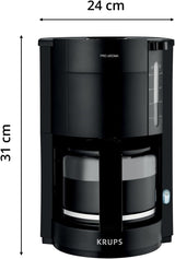 Krups F30908 ProAroma Espressomachine met filter en glazen karaf, inhoud 1,25 l, 10-15 kopjes, 1050 W, zwart