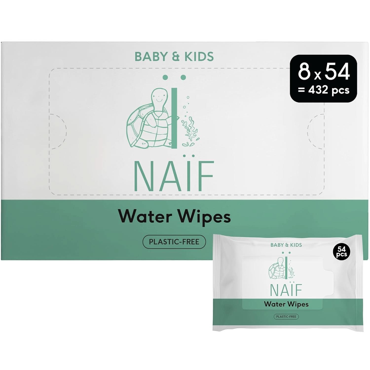 Naïf Plastikfreie Feuchttücher 432 Stück (8Er X 54 Feuchttücher) - Pflege Für Babypo, Körper Und Gesicht - 99% Aus Wasser - 0% Parfum en Alkohol - Nachhaltige Feuchttücherbox Eukalyptus Sensitiv Naty Shop 54 Stück (8Er Pack) Water