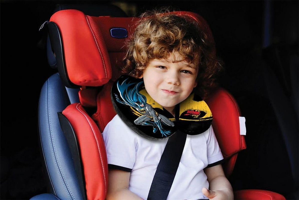 DC Comics Zacht Batman Autoreis-nekkussen Kindveiligheid Comfort Superheld Bat Man, Cuscino Da Viaggio Auto, Lichtblauw, One Size Reiskussens Naty Shop
