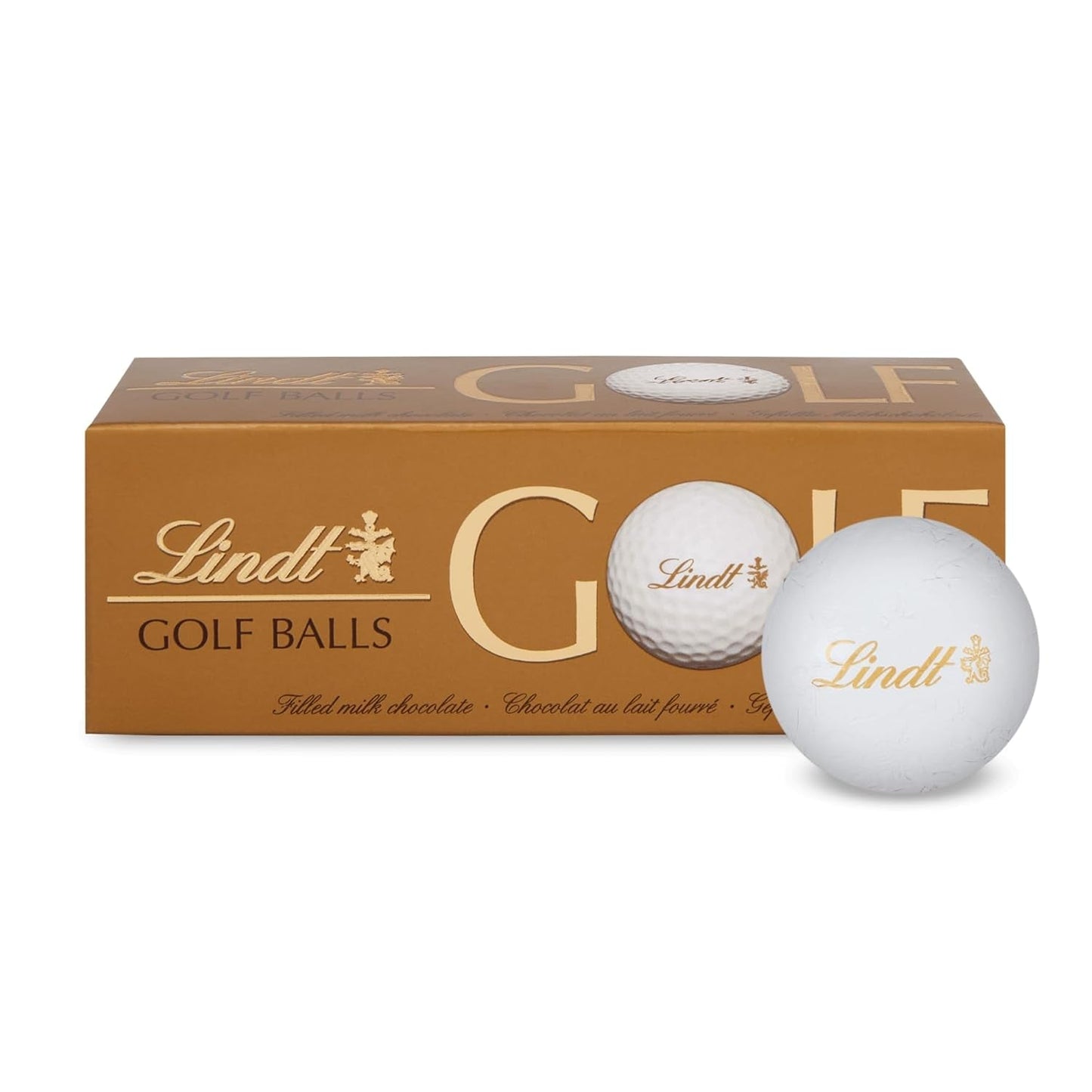 Lindt Schokolade - Golfballen | 110 G| Drei Golfbal Aus Lindt Vollmilch-Schokolade Met Nougatcremefüllung en Waffelstückchen | Pralinnengeschenk | Cadeau voor golfer | Schokoladengeschenk Naty Shop