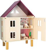 Janod Mademoiselle houten poppenhuis, 3 lagen en 11 accessoires, replica speelgoed ontwikkelt fantasie vanaf 3 jaar J06581 Roze poppenhuizen Naty Shop Twist