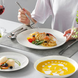 MALACASA 4-persoons serviesset Bone China 16-delige serviesset rond wit met gouden rand Combinatieset van 4 dinerborden, 4 dessertborden, 4 Suma-borden en 4 ontbijtgranenschalen NORI-serie