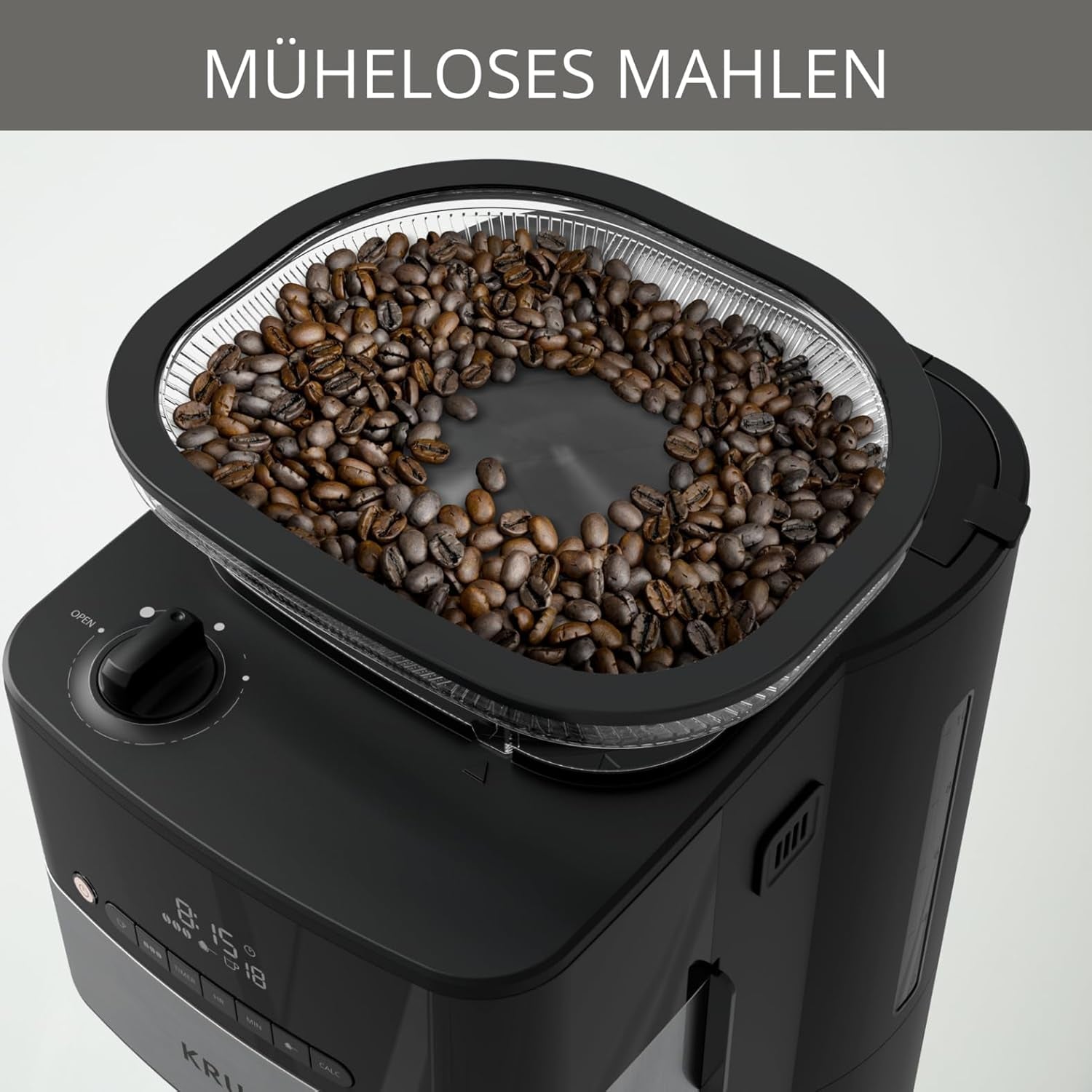 Krups Espressomachine KM8328 Malen met Grinder | 24-uurstimer | Graancontainer 180 g | Capaciteit 1,25 l voor maximaal 15 koppen koffie | Automatische uitschakelfunctie | 3 maalstanden | Zwart