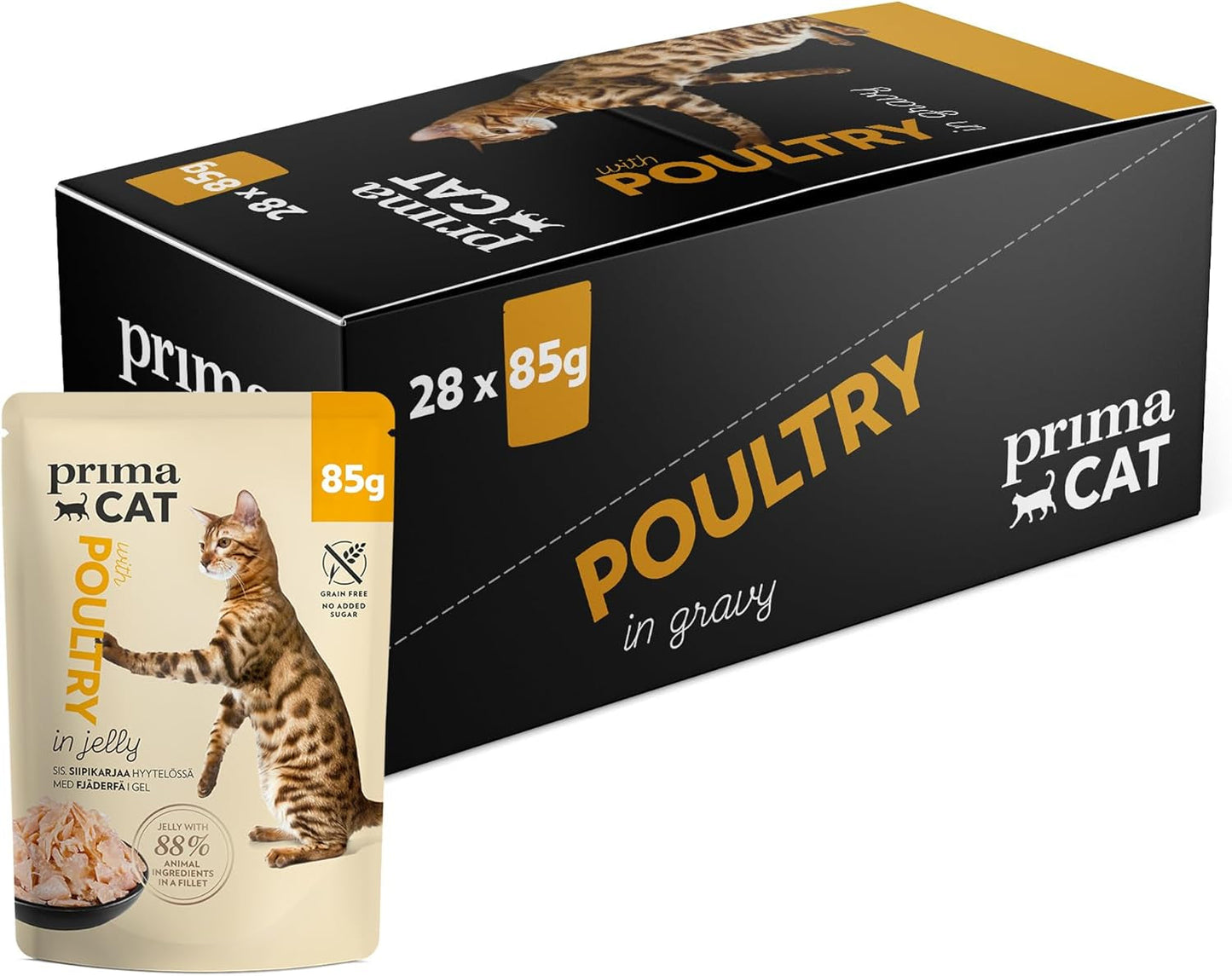PrimaCat - Klassiek natvoer voor katten, vogelsmaak in saus, 28 x 85 g