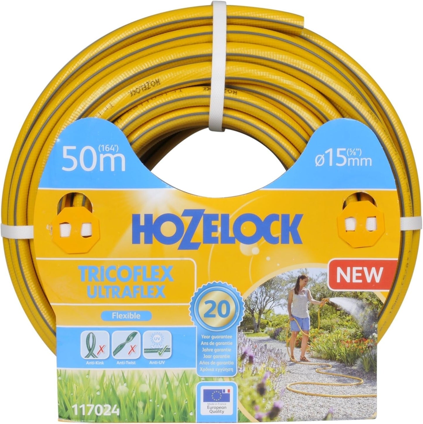 HOZELOCK - Tricoflex Ultraflex Slang Ø 12,5 mm (1/2") 20 M: Flexibele tuinslang, weerbestendig, draai- en buigbestendig, gemaakt van 40% gerecycled PVC [117002], geel