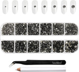 Beadsland 2500 stuks glas Nailart Strasssteine ​​Kristall Flatback Edelsteine ​​Runde, voor handwerk Gemischt 8 Größen SS4 ~ SS30 Mit Picking Pinzette en Stift (Kristall Weiss)