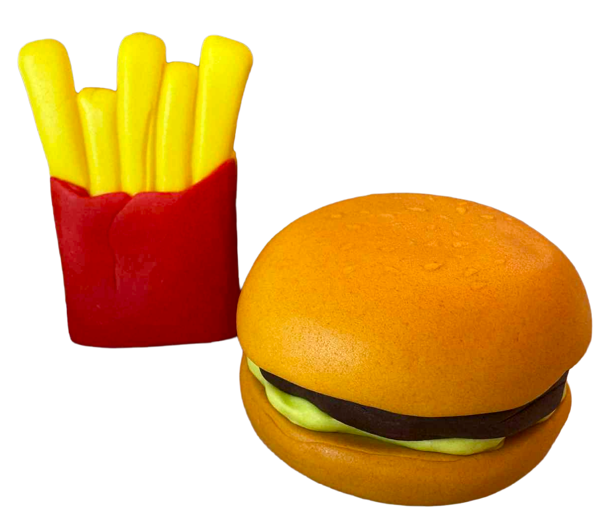 SweetJoy Eetbare Hamburger- en Aardappeldecoraties - Set van 2 figuren gemaakt van suikerpasta Ongeveer 6 cm