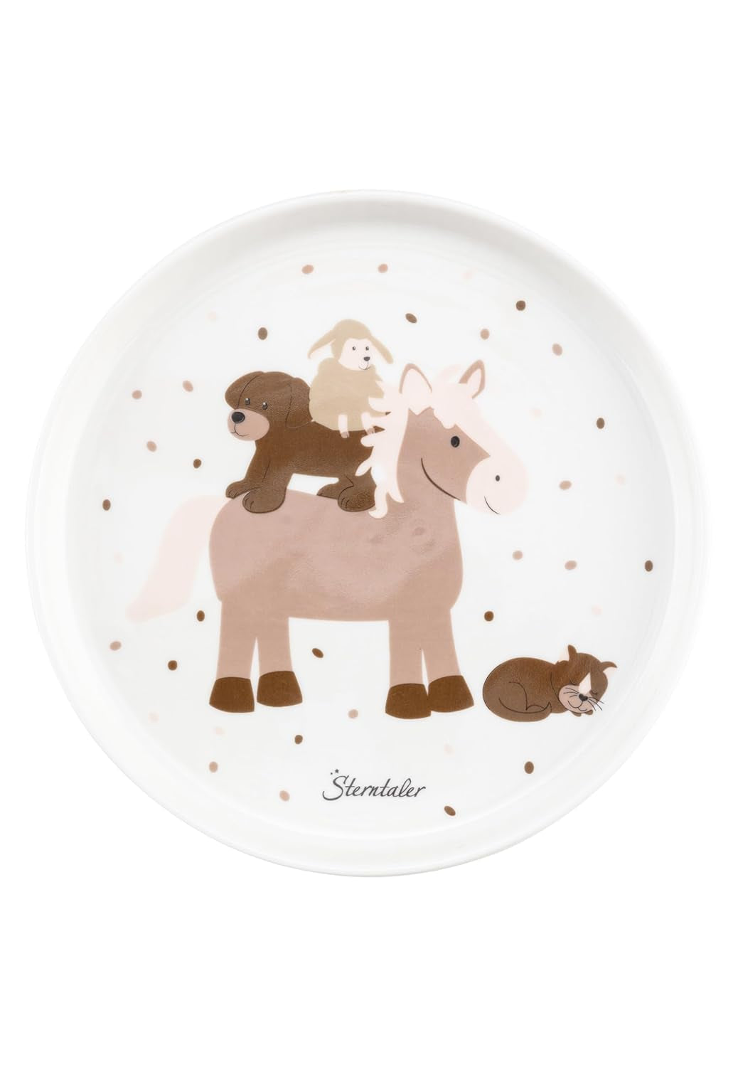 Sterntaler Porseleinen Serviesset Rustiek Design - Antislip en afneembare siliconen basis Serviesset - Baby- en kinderservies met bord, kom van 400 ml en mok van 200 ml, wit