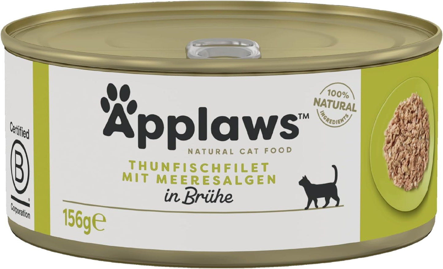 Applaws 100% natuurlijke Premium-Nassfutter für Katzen, Thunfischfilet mit Algen in Brühe - Verpakking met 24 x 156g Dosen
