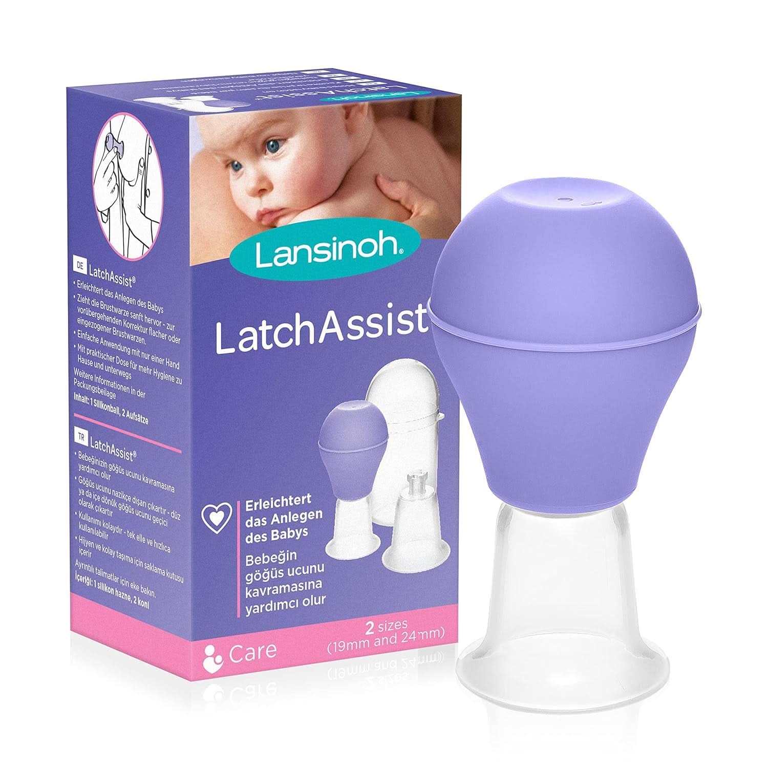 Lansinoh Latch Assist Nipple Everter met etui voor moeders die borstvoeding geven, biedt tijdelijke correctie van platte of ingetrokken tepels, 2 maatkegels in de verpakking en hygiënische draagtas Accessoires Hrana si Alaptare Bebe Naty Shop Latchassist Brustwarzenformer