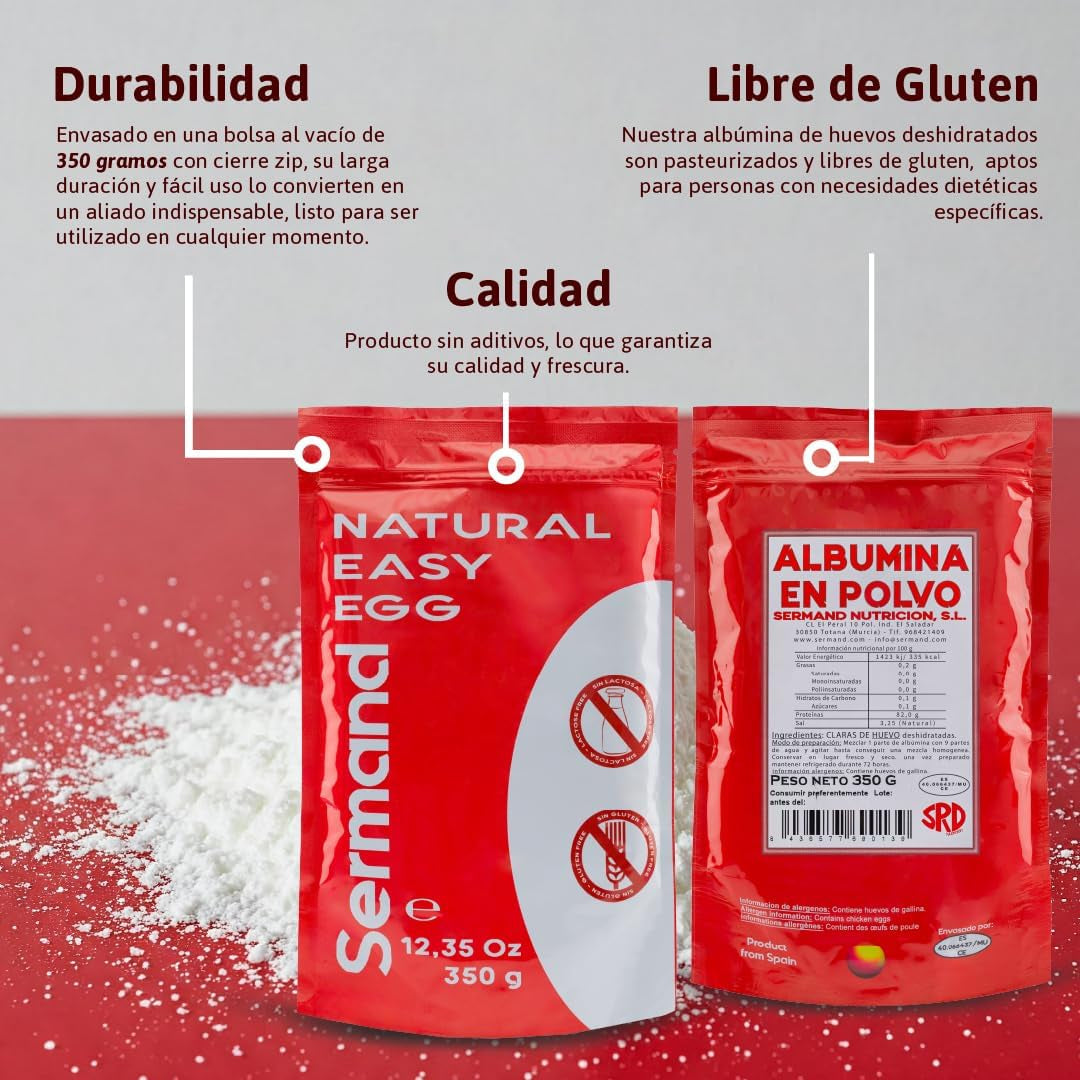 Eiklarpulver (350g) | Getrocknetes Eiklar Pulver | Eialbumin voor Backen & Kochen | Ohne Zusatztoffe | Lactosevrije verpakking met ritssluiting