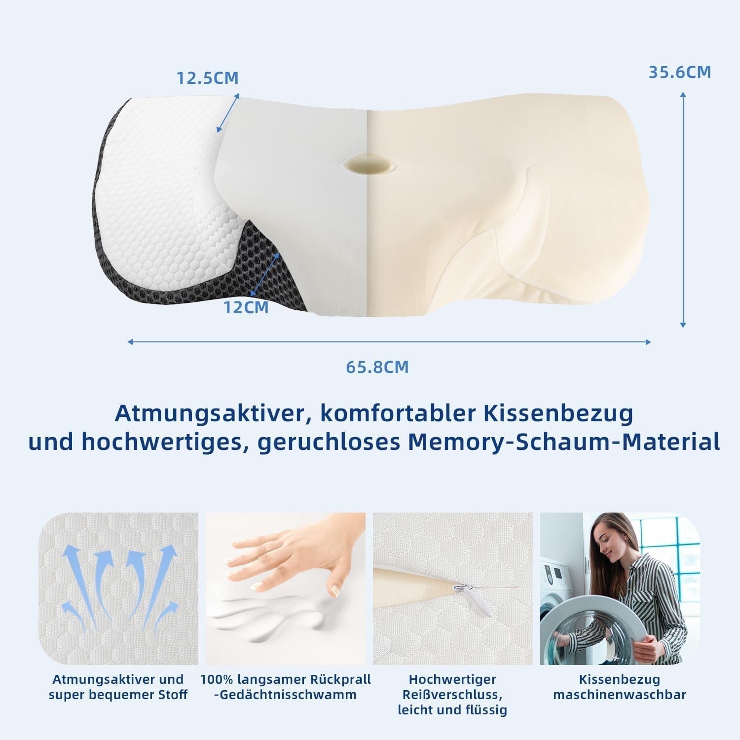 IDEA Nekpijnkussen Orthopedisch kussen gemaakt van traagschuim Kussen Ergonomisch nekkussen voor optimale ondersteuning Anti-snurkkussen voor zij-, rug- en buikslapen Cervicale orthopedische kussens Naty Shop