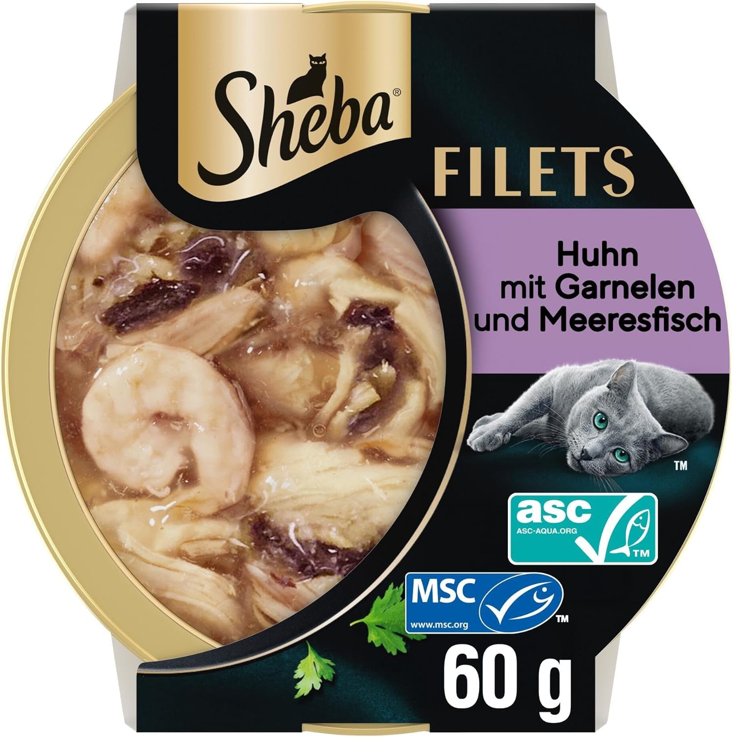 SHEBA Filets Volwassen Katzenfutter in Saus met Kip, Hochseefisch en Garnelen 16 x 60g Shell