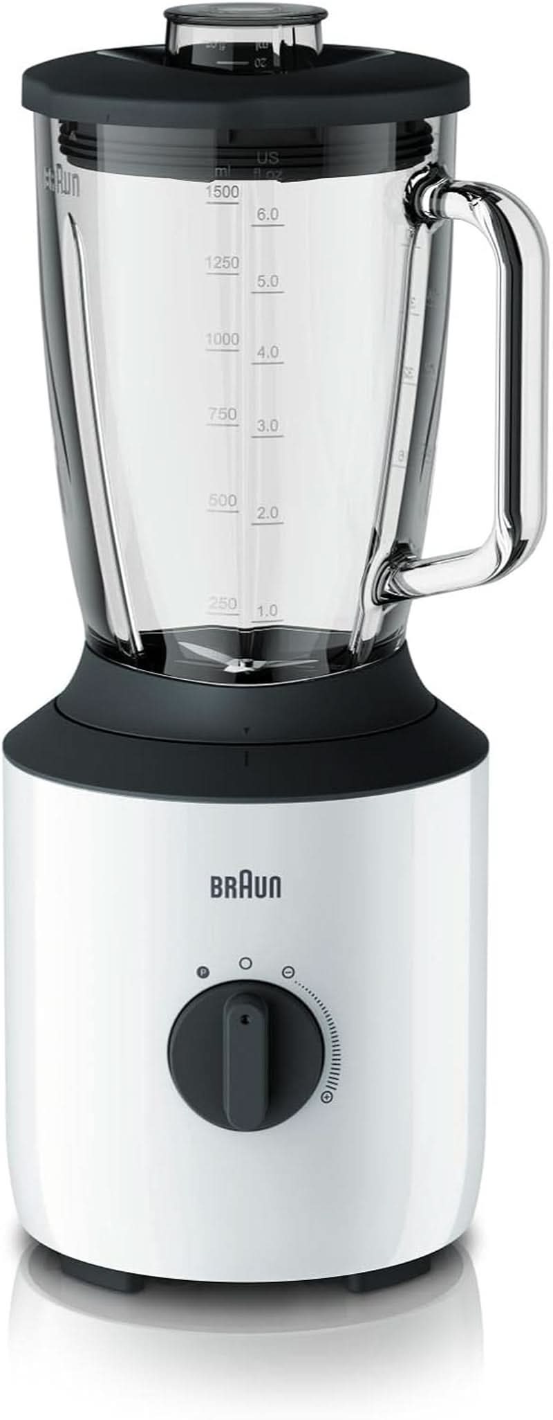 Braun Powerblend 3 JB 3150 BK Keukenmixer - 1,5 L Glas-Mixaufsatz, Küchenhelfer Zum Zerkleinern, Pürieren & Mixen, 800 Watt, Schwarz Kitchen Naty Shop Weiß Single