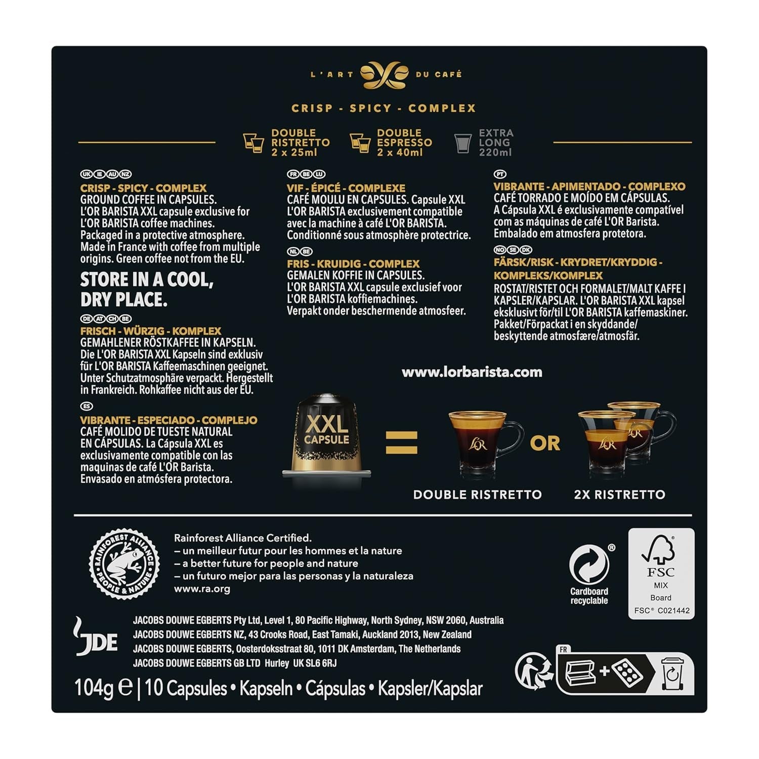 L'OR Barista Kaffeekapseln Ristretto, exclusief voor L'OR Barista Maschinen, 5er Pack, 5 x 10 Kapseln