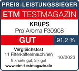 Krups F30908 ProAroma Espressomachine met filter en glazen karaf, inhoud 1,25 l, 10-15 kopjes, 1050 W, zwart