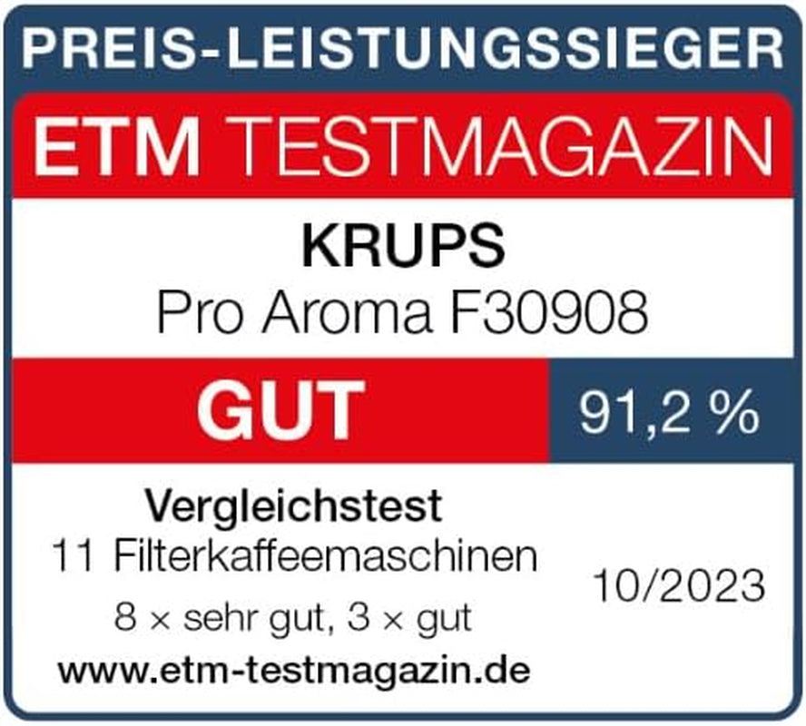 Krups F30908 ProAroma Espressomachine met filter en glazen karaf, inhoud 1,25 l, 10-15 kopjes, 1050 W, zwart