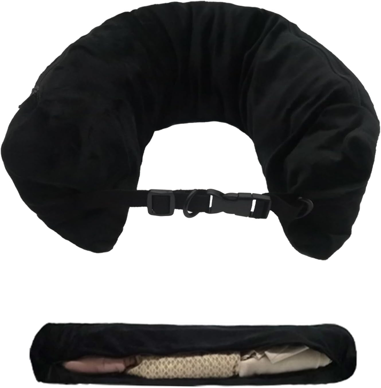 Bivpreom gevuld reisnekkussen, gevuld reiskussen, reisnekkussen, gevuld met kleding, kan worden omgezet in extra bagage zonder overtollige bagage Reiskussens Naty Shop Zwart1