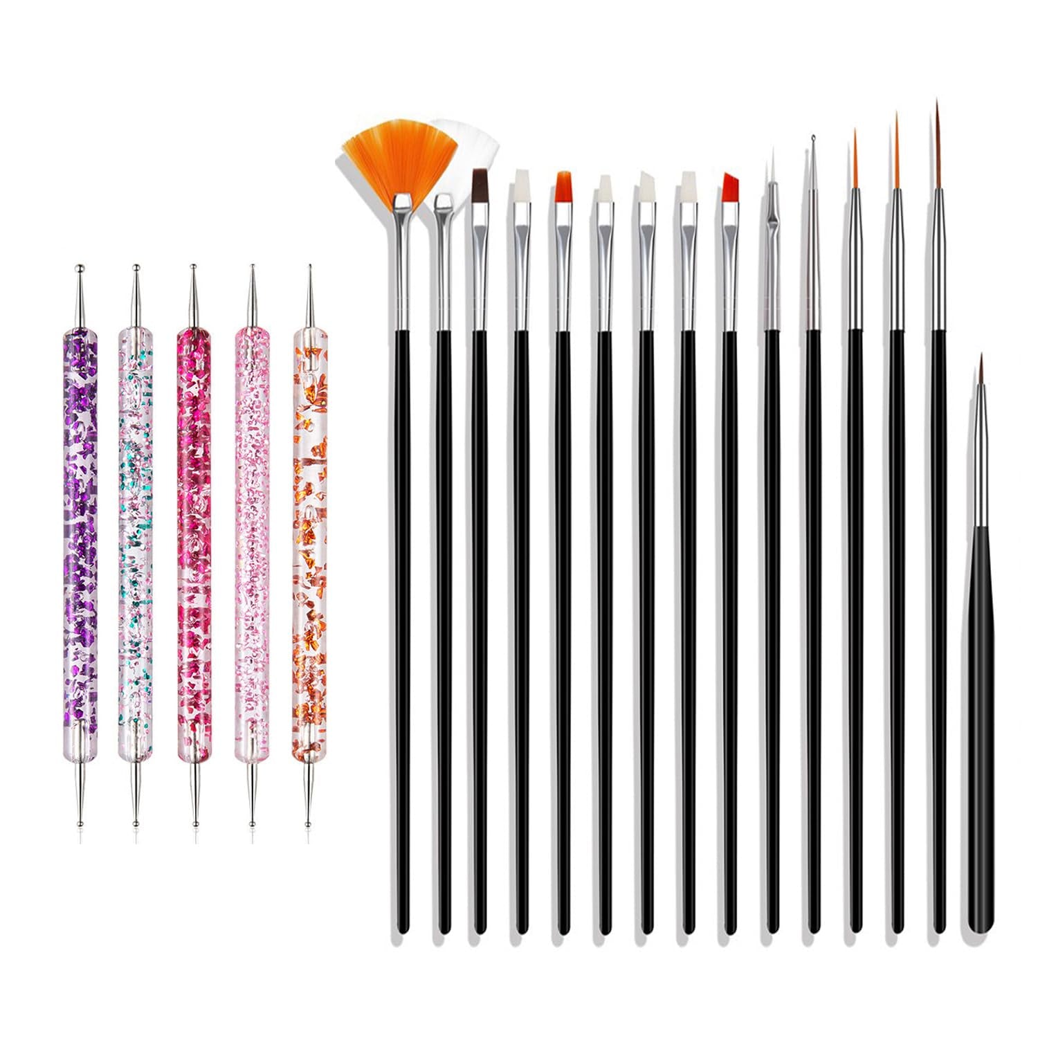 Nail Art Pinsel Set, 20-delige Nageldesign Malerei Pinsel, Professionelle Nail Art Design Pinsel, Nail Fine Liner Pinsel, Roze