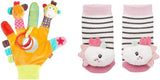 Fehn speelhandschoen safari - aap- en olifantsvingerpoppen voor kinderen & eenhoorn belletjessokken voor kinderen - kindersokken met belfunctie en eenhoornkop - stimuleren motoriek en zintuigen Bebe Toys Naty Shop Eenhoorn rammelaar sokkenpakket voor kinderen Safari