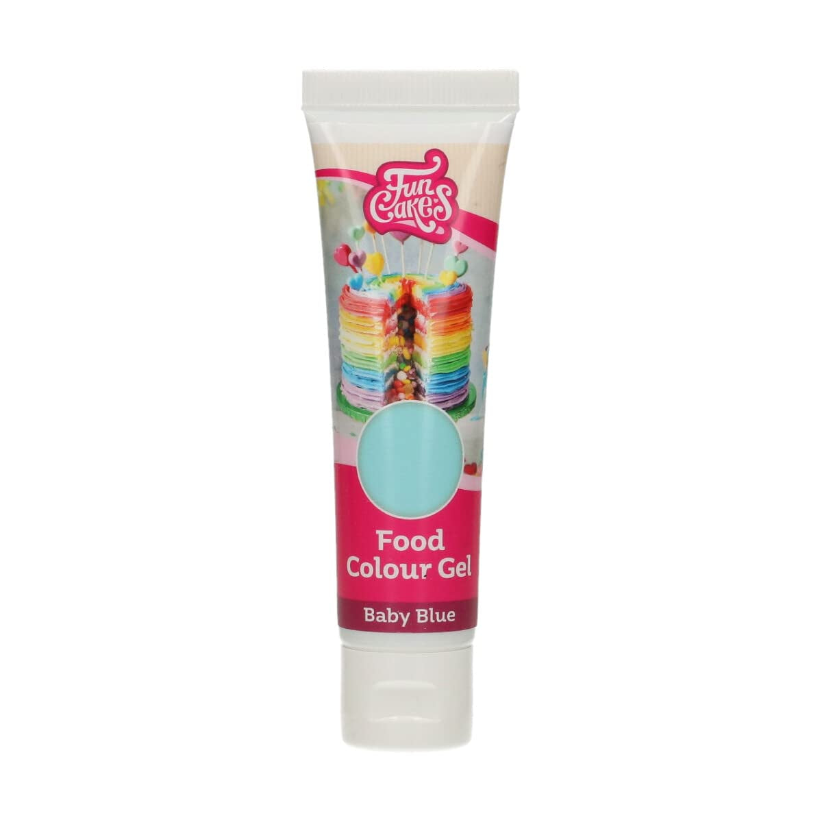 Kleurstof Funcakes Gel Blue Baby: Hooggeconcentreerde kleurstof voor deeg, room, fondant en marsepein. Gemakkelijk doseren. Eén druppel om levendige kleuren te creëren. Halal. 30 gram