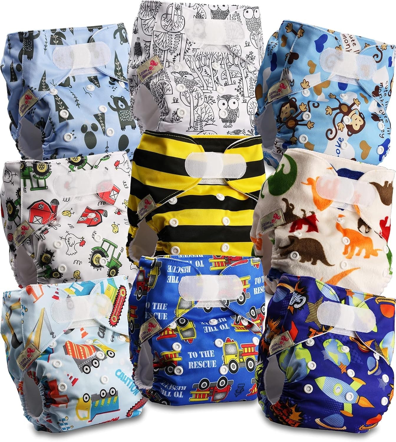 Littles and Bloomz herbruikbare luier FLV2-0602, standaard klittenbandsluiting, 6 luiers