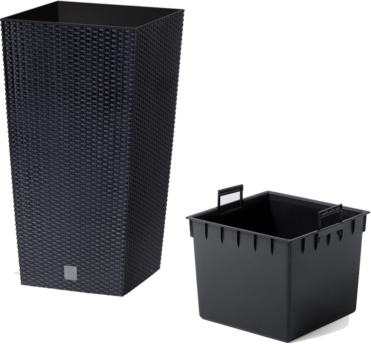 Prosperplast rotanlook potten/potten met inzet | 26,5 x 26,5 x 50cm | antraciet | weer- en UV-bestendig | van stevig kunststof | voor binnen en buiten