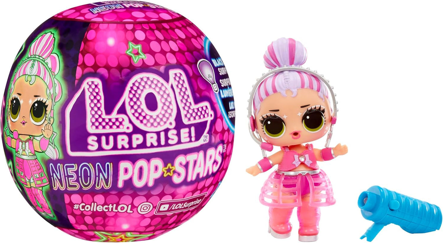 LOL. Verrassing! Neon Pop Stars Tots - 1 Black Light Magic Surprise-pop, blinde verpakking, 7 verzamelpoppen, elk met neonstickers en accessoires, cadeau voor kinderen 4+ Naty Shop-poppen Standaardtitel