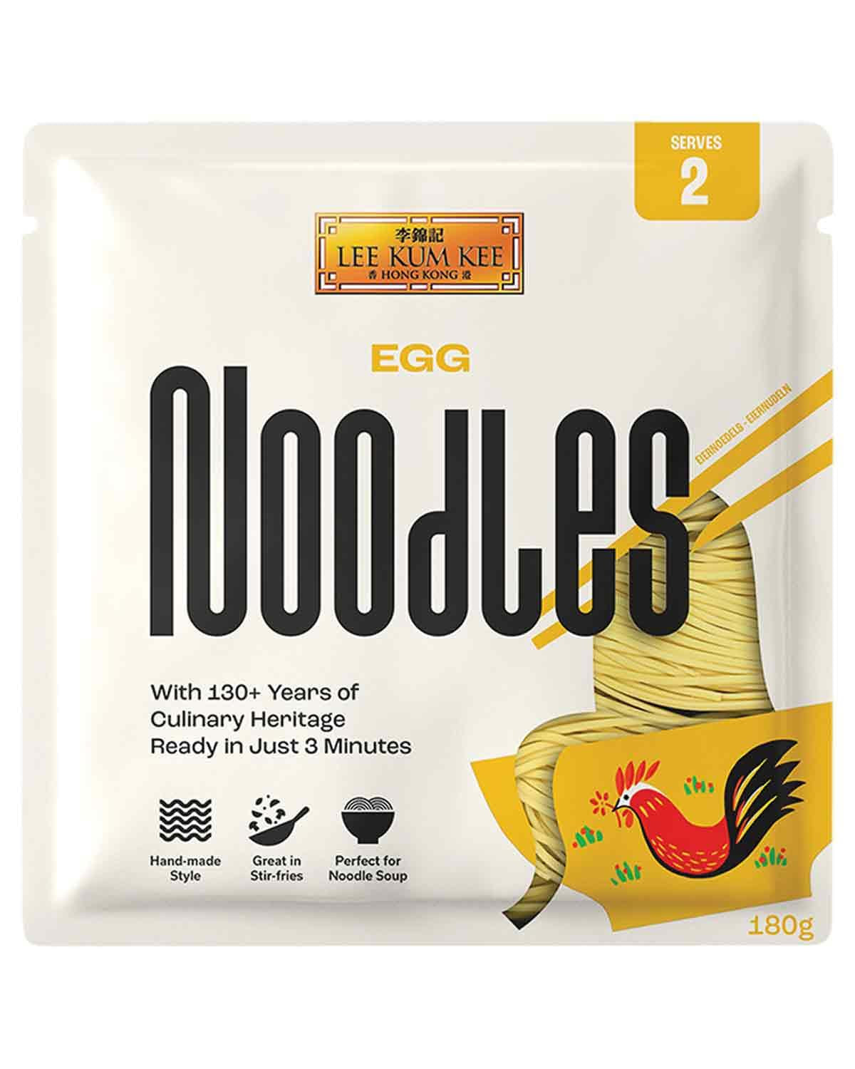 LEE KUM KEE Eiernoedels - Aziatische eiernoedels, de klassiekers voor wokgerechten en soepen, halfdroge noedels, klaar in 3 minuten, twee porties per verpakking, 6 x 180 g multipack