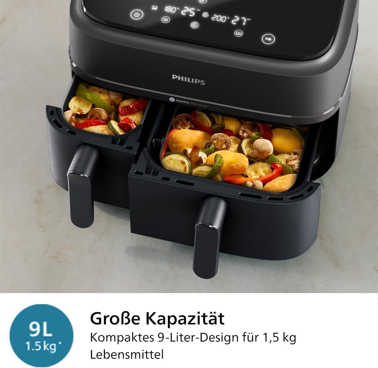 Philips Airfryer Dual Basket 3000 Serie, 9L, 2 manden, 2 borden tegelijk klaar, Rapidair technologie plus hete lucht Apparaten Naty Shop