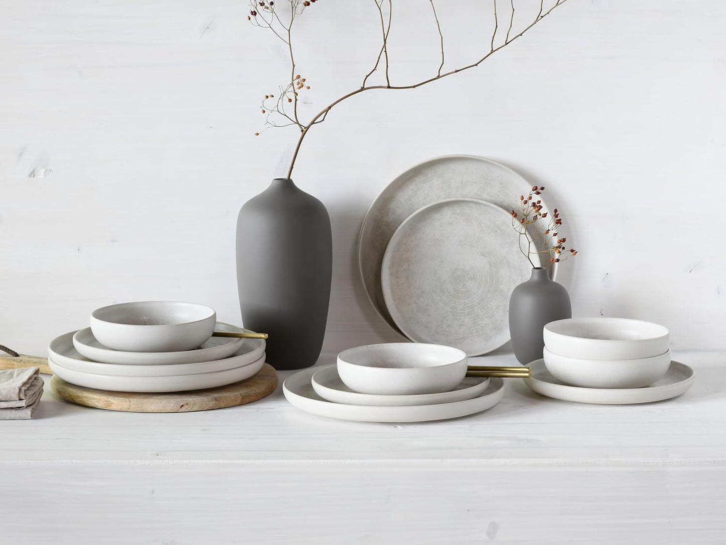 CreaTable, 23714, Uno Athena-serie, 12-delige serviesset voor 4 personen, porseleinen bordenset, vaatwasser- en magnetronbestendig, gemaakt in Portugal