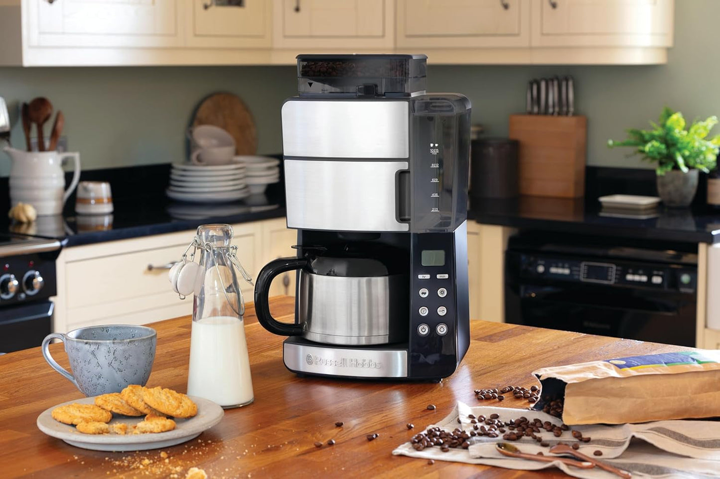 Russell Hobbs koffiezetapparaat met molen en thermische karaf [digitale timer, douchekop voor optimale extractie en aroma] Grind&Brew (1-10 kopjes, 3 maalinstellingen) Filterkoffiezetapparaat 25620-56