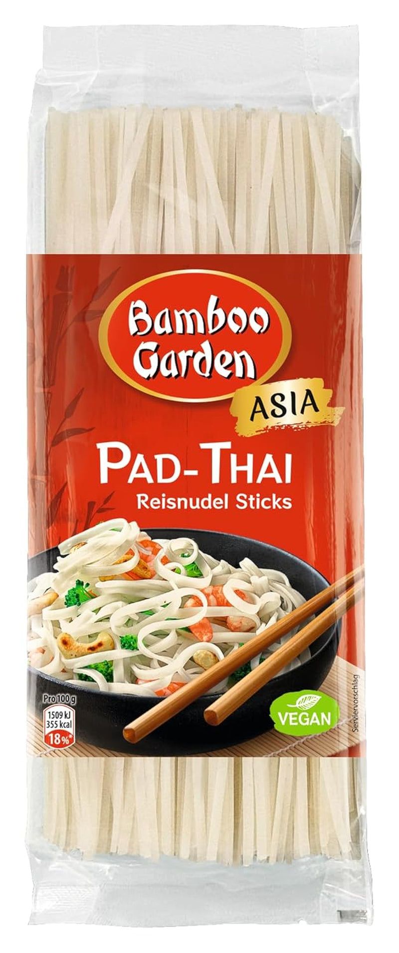 Bamboo Garden - Pad Thai Rijstnoedelsticks, Voor traditionele noedelgerechten zoals Pad-Thai, Veganistisch, 1 x 300 g (Verpakkingsontwerp kan variëren)