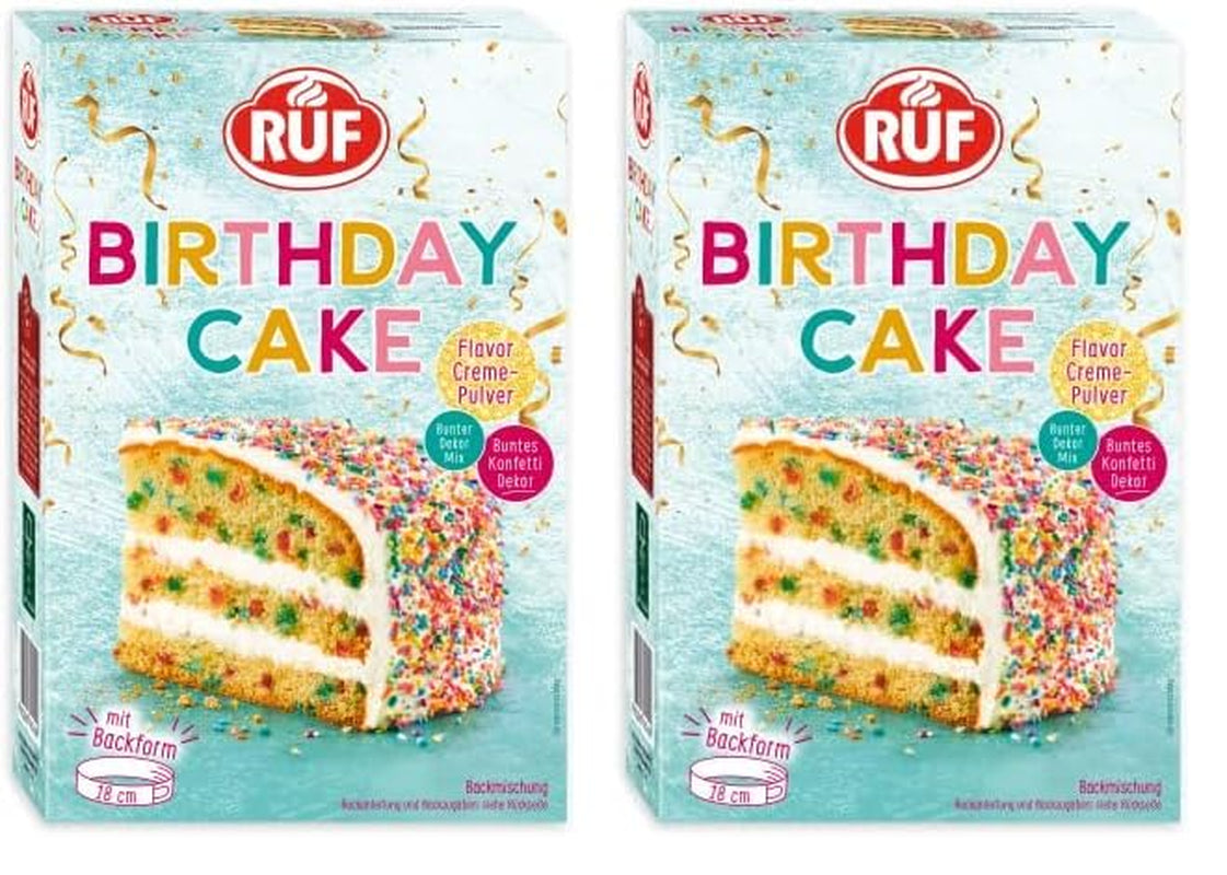 RUF Verjaardagstaart, Geburtstagskuchen, Schicht-Torte Aus Rührteig en Konfetti-Streusel, Tortencreme en Buntem Dekor-Mix, Für Kindergeburtstag, Familienfeier, Einschulung, 1X425G Icings en Decor Naty Shop 425 G (2Er Pack)
