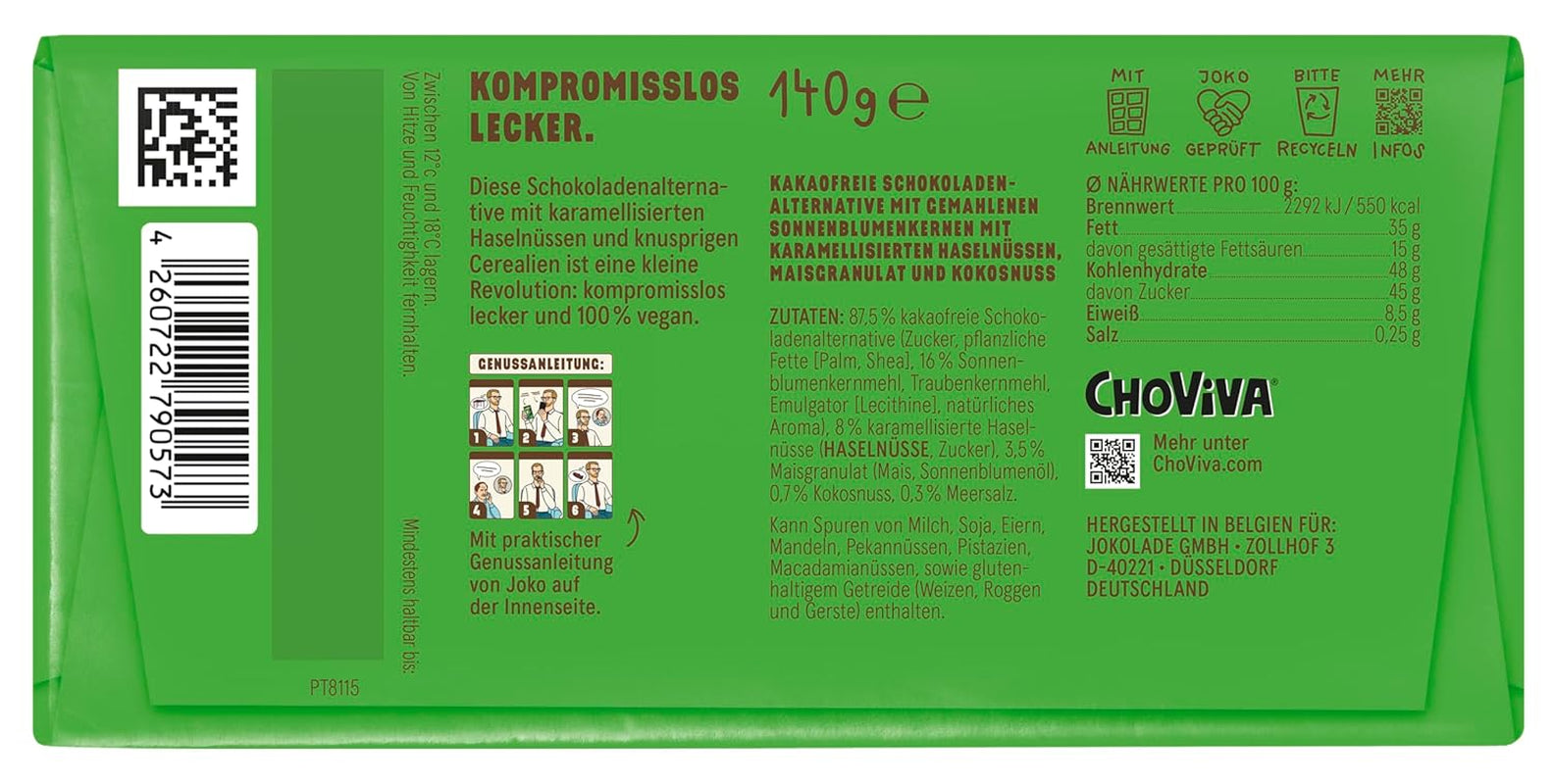 JOKOLADE 12 repen x 140g Voordeelverpakking | Met gekarameliseerde pinda's en knapperige ontbijtgranen | Veganistisch en cacaovrij