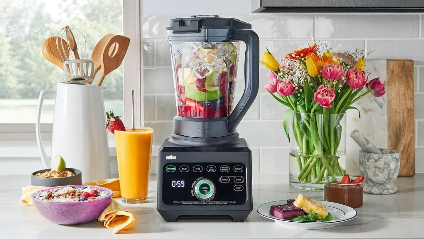 Braun Hochleistungsmixer Powerblend 9 JB9040 – Standmixer Met Glas-Mixkrug, 18 Mixprogramma, 10 Geschwindigkeiten + Pulsefunktion, Heiße Suppen Funktion, Reinigungsprogramm, Stampfer, 1600 W, Schwarz Kitchen Naty Shop