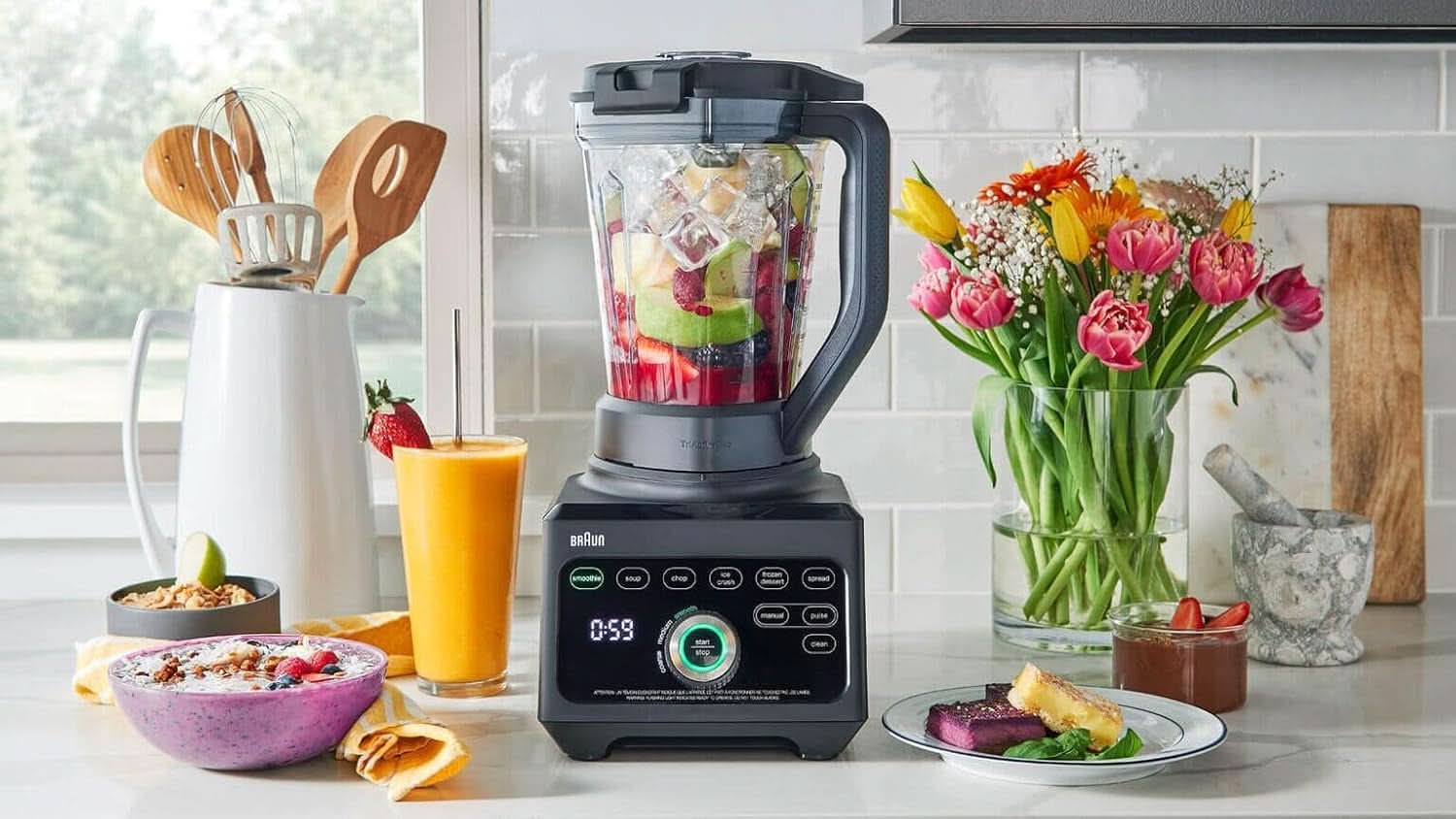 Braun Hochleistungsmixer Powerblend 9 JB9040 – Standmixer Met Glas-Mixkrug, 18 Mixprogramma, 10 Geschwindigkeiten + Pulsefunktion, Heiße Suppen Funktion, Reinigungsprogramm, Stampfer, 1600 W, Schwarz Kitchen Naty Shop