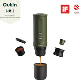 OutIn Nano draagbare elektrische espressomachine, campingkoffiezetapparaat, USB-C zelfverwarmend, compatibel met gemalen koffie en NS-capsules
