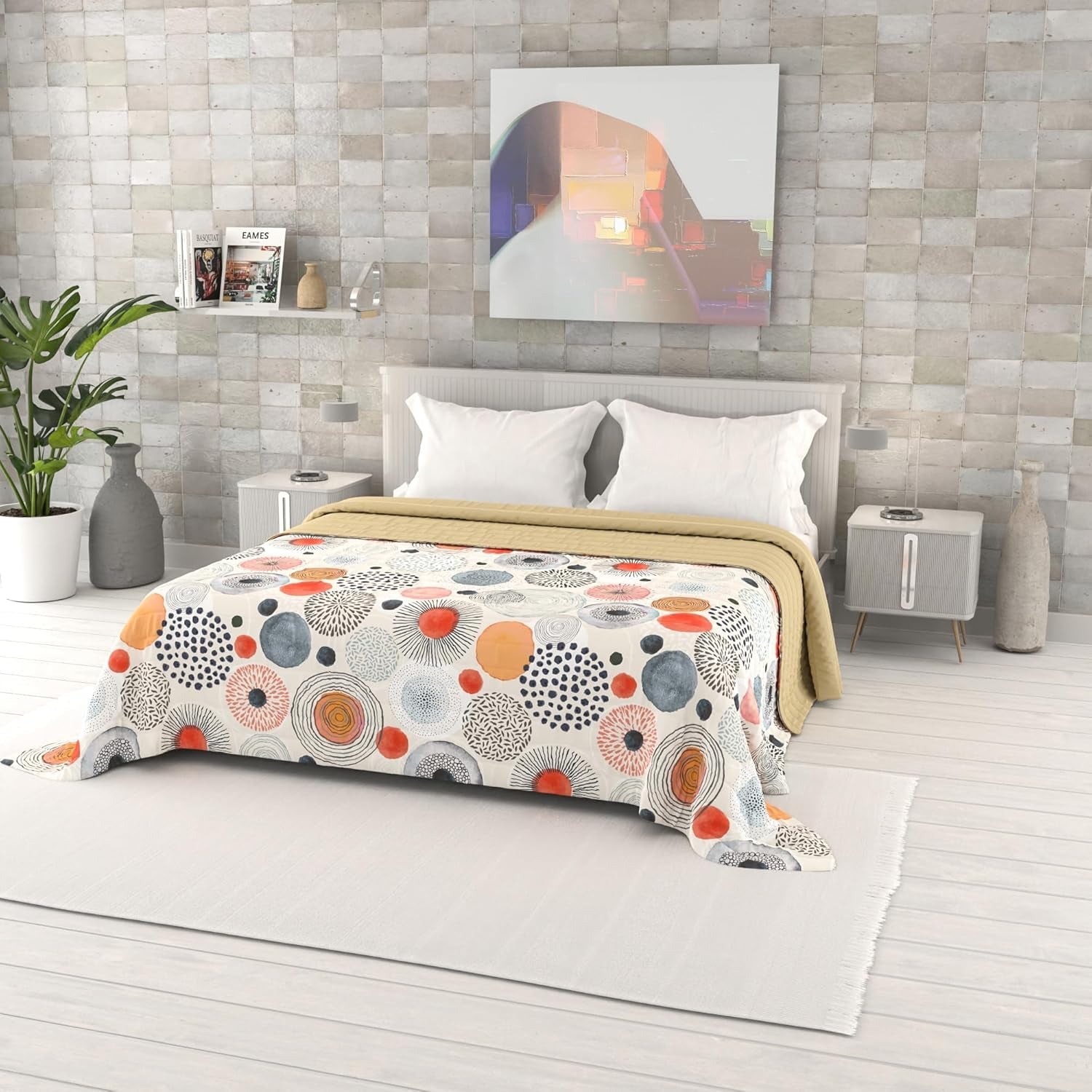 Zomerdekbed met fantasieprint, polyester vulling, bloemblaadjes, 260 x 270 cm
