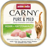 Adult Pure & Mild kattennatvoer met kip en kattenkruid (32 x 100 g), voor gevoelige katten, graan- en suikervrij, licht verteerbaar natvoer met kip