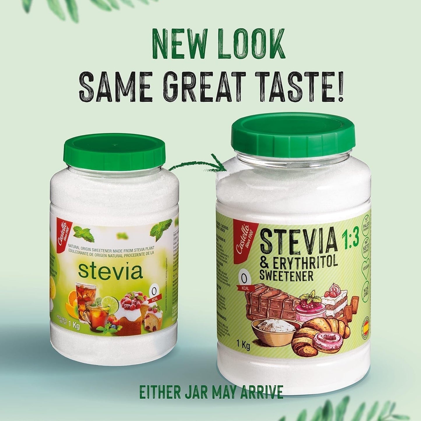 Stevia + Erythritol 1:3 Süßstoff | 1G = 3G Zucker | 100% Natürlicher Zuckerersatz - 0 Kalorien - 0 Glykämischer Index - Keto en Paleo - 0 Netto-Kohlenhydraat - Kein GVO - Castello sinds 1907 - 1 Kg Zoetstoffen Naty Shop