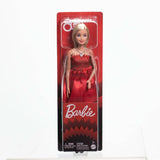 Mattel Rubinrote Blonde Barbie-Party-Modepuppe zum 80. Jubiläum roten Kleid mit zilverkleurige Schuhen en Halskette, Sammelspielzeug, JGD25